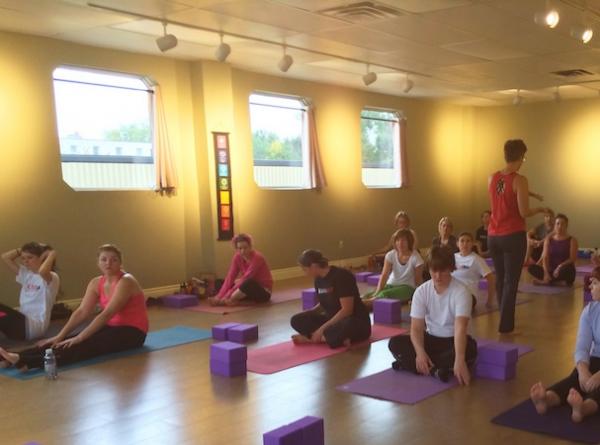 Participants during a yoga class